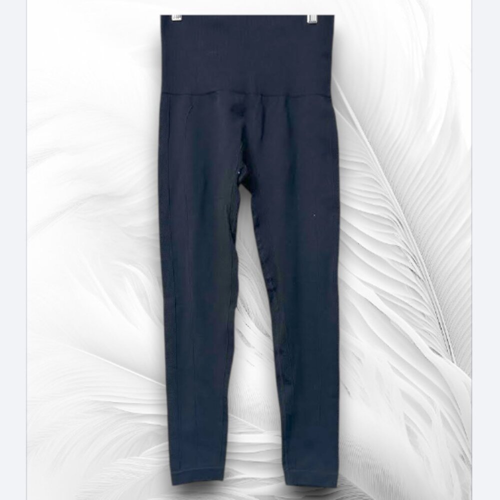 HOMMA Black High Waist Stretch Leggings with Textured Panels - Picture 2 of 10
